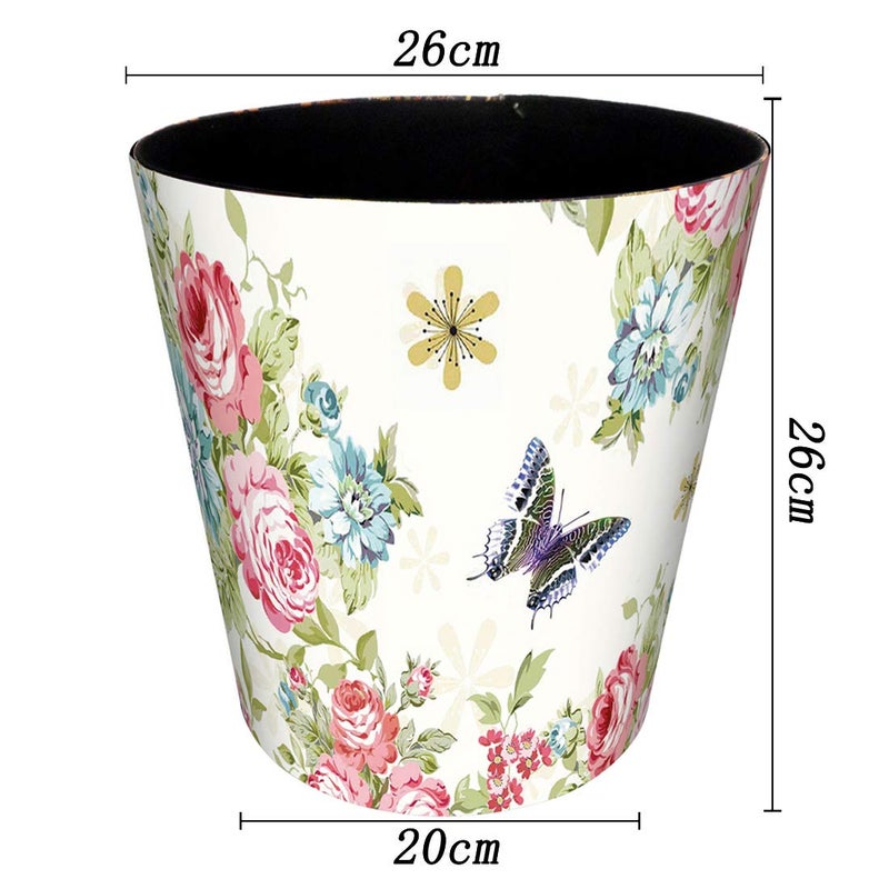 Scakbyer Wastebasket, 10L/2.64 Gallon PU Leather Decorative Trash Can Waterproof Paper Basket Garbage Bin for Home Office Bathroom - Rose and Butterfly - Image 2